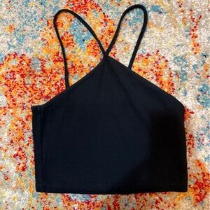 Women’s Black Ribbed Halter Crop Top with Slim Straps